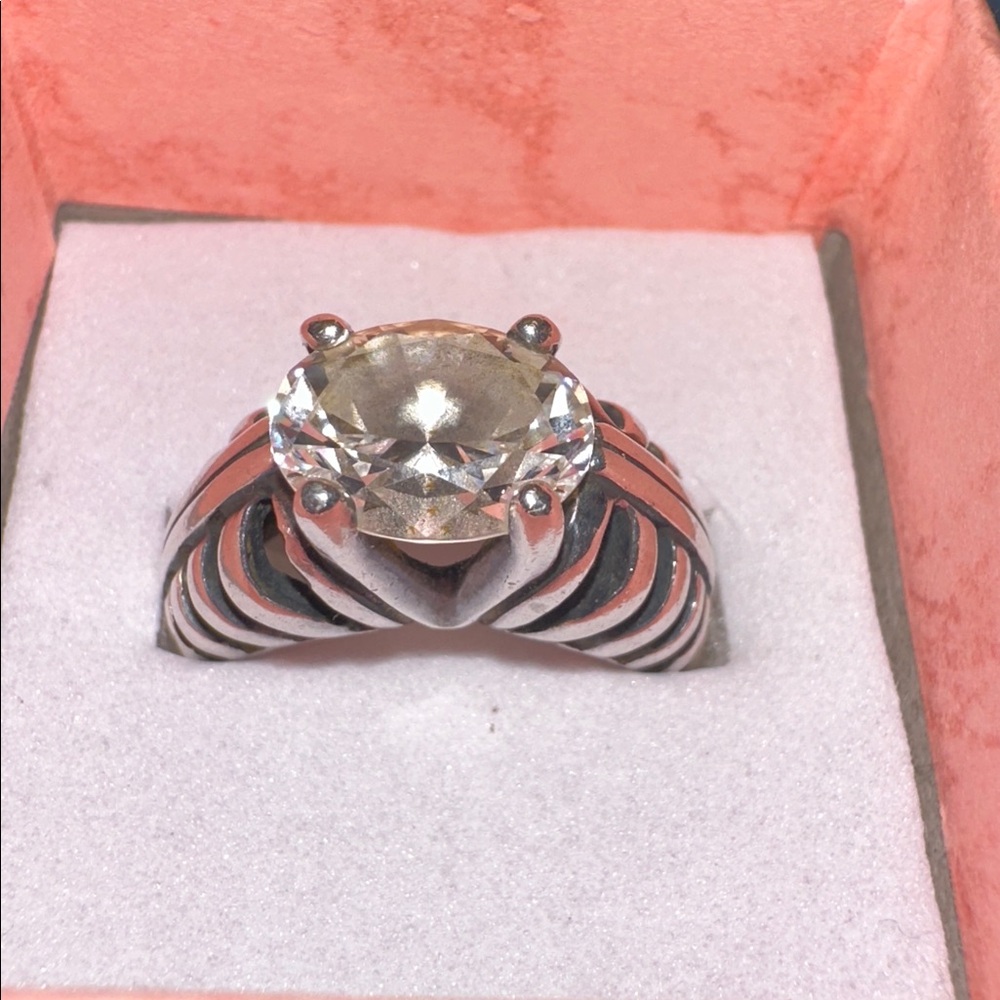 Vintage Genuine 925 Silver Kabana Ring with Oval Cubic Zirconia-Size 5